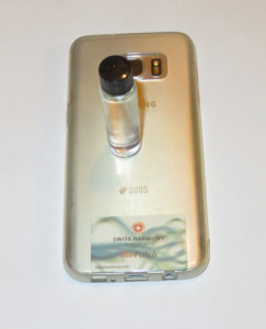 Water sample on the back of a smartphone, which was harmonized with a Swiss Harmony BioPatch.